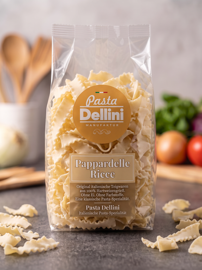 Extra breite lange Bandnudeln Pappardelle Ricce 250g von Pasta Dellini handgemacht in Graz