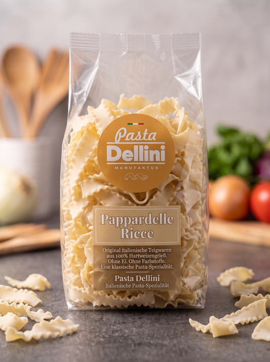 Extra breite lange Bandnudeln Pappardelle Ricce 250g von Pasta Dellini handgemacht in Graz