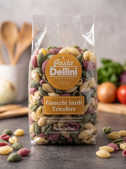 Dreifarbige Gnocchi Sardi Tricolore (400g) bunte Malloreddus von Pasta Dellini aus Graz